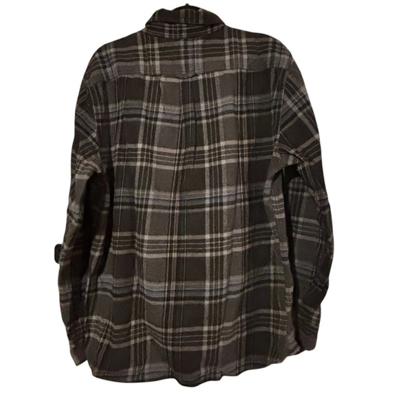 Eddie Bauer Flannel Shirt Mens XL Plaid Gray Black Cotton Button Down - Picture 3 of 9